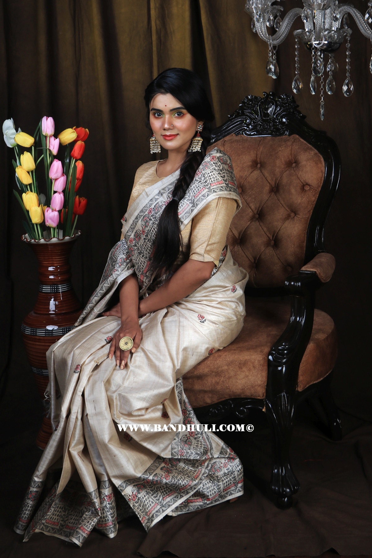 Madhubani Painted Tussar Saree